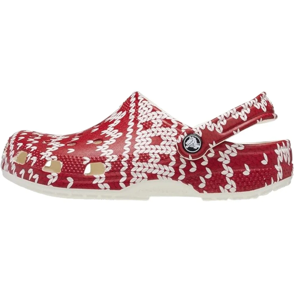 Crocs Classic Holiday Christmas Sweater Clogs Red White Adult Women 11 - Men 9